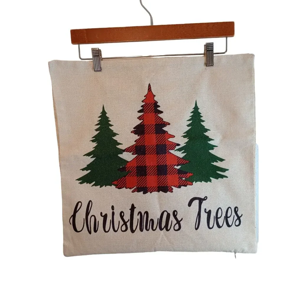 Christmas Holiday Decorative Pillow Covers Set of 4 Trees Santa Snowman Merry